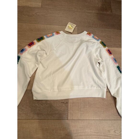 Rainbow Flower Sleeve White Sweatshirt By Rebellion Again - Polyester Womens L - Picture 6 of 8